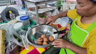 Deep Fried Crispy Rice Ball with Fermented Pork Sausage - Thai Street Food