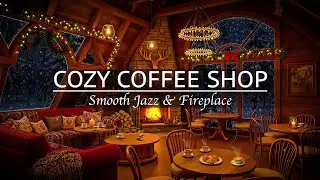 Warm Cafe Ambience ❄️ Smooth Jazz Piano & Crackling Fireplace for Focus
