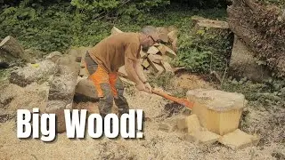 Hand Splitting Firewood With An Axe, Unedited Wood Splitting Video - Hard Work!