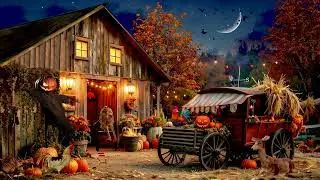 Halloween Cozy Autumn Pumpkin Farm Ambience 🎃 Relaxing Crackling Fire 🍂 Nature Sounds 🌙 Autumn Night