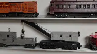 Some postwar Lionel trains on aluminum shelves. #Lionel #trains #modeltrains #modelrailroad 