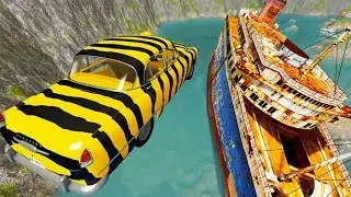 Beamng drive - Throwing Cars At Boat #3 | BeamNG-Destruction