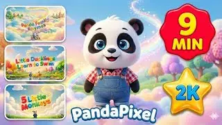 Panda Family Rhymes | Little Ducklings Learn to Swim & 5 Little Monkeys | 9 Min Kids Songs | 2K