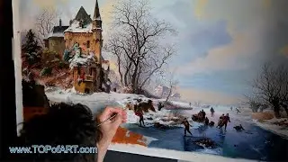 Winter Landscape with Skaters in front of a Castle - Kruseman | Art Reproduction Oil Painting