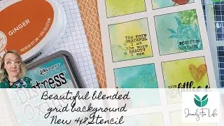 Grid Blended Background using new 4x8 grid stencil and stamps