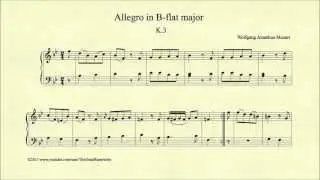 Mozart, Allegro in B-flat major, K 3, Piano