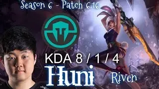 IMT Huni RIVEN vs EKKO Top - Patch 6.16 NA Ranked | League of Legends