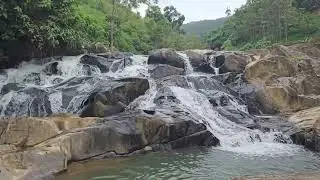 The waterfall and the heart-shaped rock.