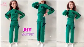 DIY Barbie Sweatshirt & Pants Set |Doll Dress Making Easy |AK Doll Closet