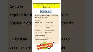 CGI SDET / QA Interview Question | Shorts 8 #jobrefer4u #qainterviewquestions #qainterview