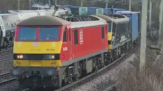 4Z50 - DB90s- 90035 & 90039 back out following embankment repair completion - 6 early at the curve