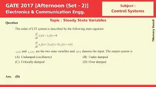 GATE 2017 Solution, Set 2, Electronics & Comm. Engg. | Control Systems