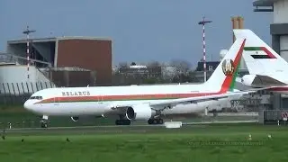 Belarus Government Boeing 767 EW-001PB taxiing and takeoff at Hamburg Airport