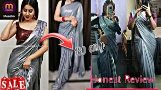 Meesho Silver lycra saree full review // #meeshosaree #unboxing #review