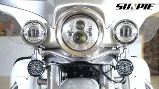 Harley Daymaker 7&ldquo; Headlight + 4.5&rdquo; Fog Lights + Bracket Mounting Ring Kits Installation and show.