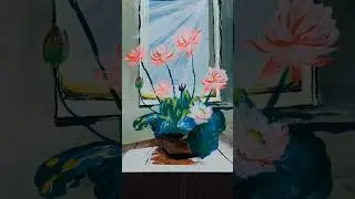 How to paint lotus flower in pot,/acrylic painting #art#shorts #youtubeshorts