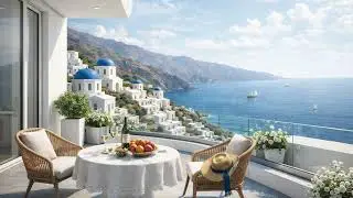 Serene Greek Balcony with Ocean View 4k 30min Tv Art
