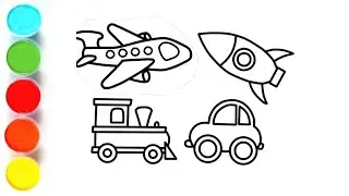 Vehicle Coloring for Kids | Car, Train, Rocket & Airplane Drawing | Easy Coloring Pages