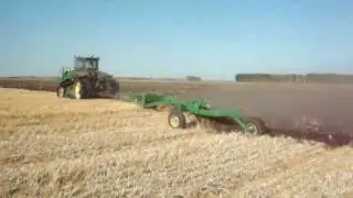 Moldboard plowing wheat stubble with 16 bottom plow