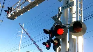 Jackson Road (CA 16) Railroad Crossings With Train Fast Pass Light Rail Train