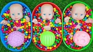 Full of 3 Rainbow BathTubs Candy with M&M's & Magic Slime Cutting Video #00