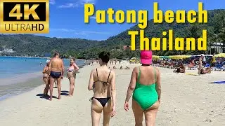 4K HDR | Walking Phuket&rsquo;s Most Famous Beach | Patong Beach Shoreline walking tour Thailand 🇹🇭 