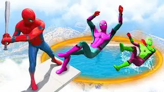 GTA 5 Rainbow Spiderman Jumping Into Portals (Ragdolls/Euphoria Physics) #32