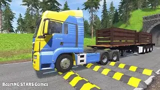 TRUCKS, CARS, LONG BUS Vs MASSIVE SPEED BUMPS - BeamNG.Drive
