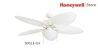 Honeywell Inland Breeze White Outdoor LED Ceiling Fan With Light, Plastic Wicker Blades - (50511-03)