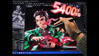 54 Million Polygons! Sculpting Tanjiro in Blender My GPU is Burning 🔥
