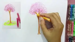 Sakura Tree Relaxing Drawing Video using Oil Pastels
