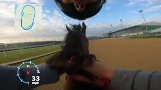 Jockey POV Galloping at Mountaineer racetrack 