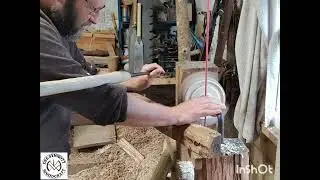 turning a handled porringer bowl on a footpowered wood lathe.