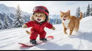 Mama Cat Surprises Cute Kitten With Her Dream Snowboard