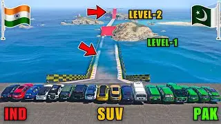 INDIA Vs PAKISTAN Vs LUXURY SUV CARS VS DOUBLE WATER ISLAND CROSSING CHALLENGE | Gta 5 Gameplay