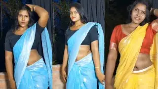 Sky Blue Organza Saree with Black Cotton Blouse South Indian Saree Draping Style Navel Pose