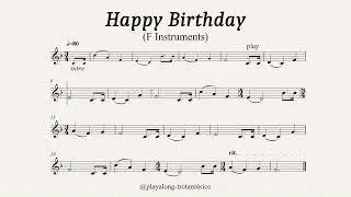 Happy Birthday #Playalong F Instruments (English Horn, French Horn) #sheetmusic with accompaniment
