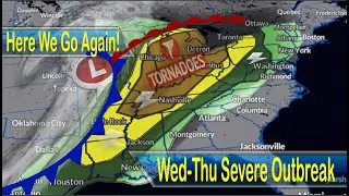 Dangerous Tornado Outbreak & Severe Weather Races Eastward Ohio Valley, Great Lakes & Miss. Valley