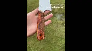 Nitro-v kitchen knife with beautiful amboyna Burl scales!            #handmade #maker #kitchenknife