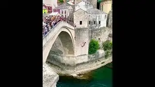 nice jump from Old Mostar bridge in cold Neretva river