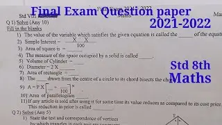 Final exam question paper | Class 8th | Maths | 2021-2022