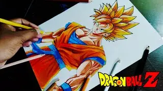 Drawing goku super saiyan 2 /colour pencil drawing / draw ruhan