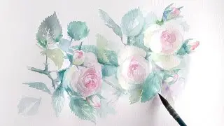 透明水彩でバラの花を描く/watercolor/制作過程