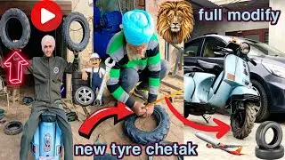 chetak new tractor tyre installing full Modify / chetak scooter modified / #chetak scooter tyre
