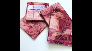 Alcohol Ink Tutorial - Burgundy and Copper Coasters with gold lines
