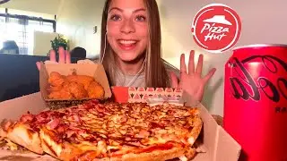 ASMR Pizza Hut Mukbang | BBQ Chicken & BBQ Meat Lovers Pizza + Hot Buffalo Wings!