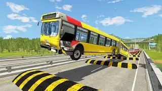 Long Bus, City Bus And School Bus Vs 100 Massive Speed Bumps #1 in BeamNG.Drive