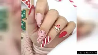 24pcs Almond Christmas French Ballet Fake Nails Detachable Wearable Manicure Extension Full Cover Fa