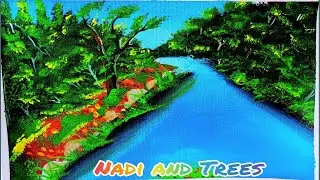 NADI AND TREES 🎄|| नदी और पेड़ का ड्राइंग कैसे बनाएं || #MUKESHARTIST1🫴 beautiful painting