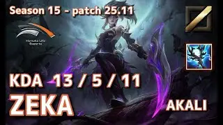 【KRサーバー/C1】HLE Zeka アカリ(Akali) VS エコー(Ekko) MID - Patch25.11 KR Ranked【LoL】